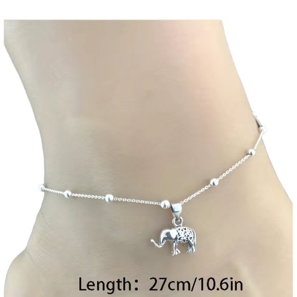Silver Beaded Anklet with Elephant Charm - Picture 3 of 4